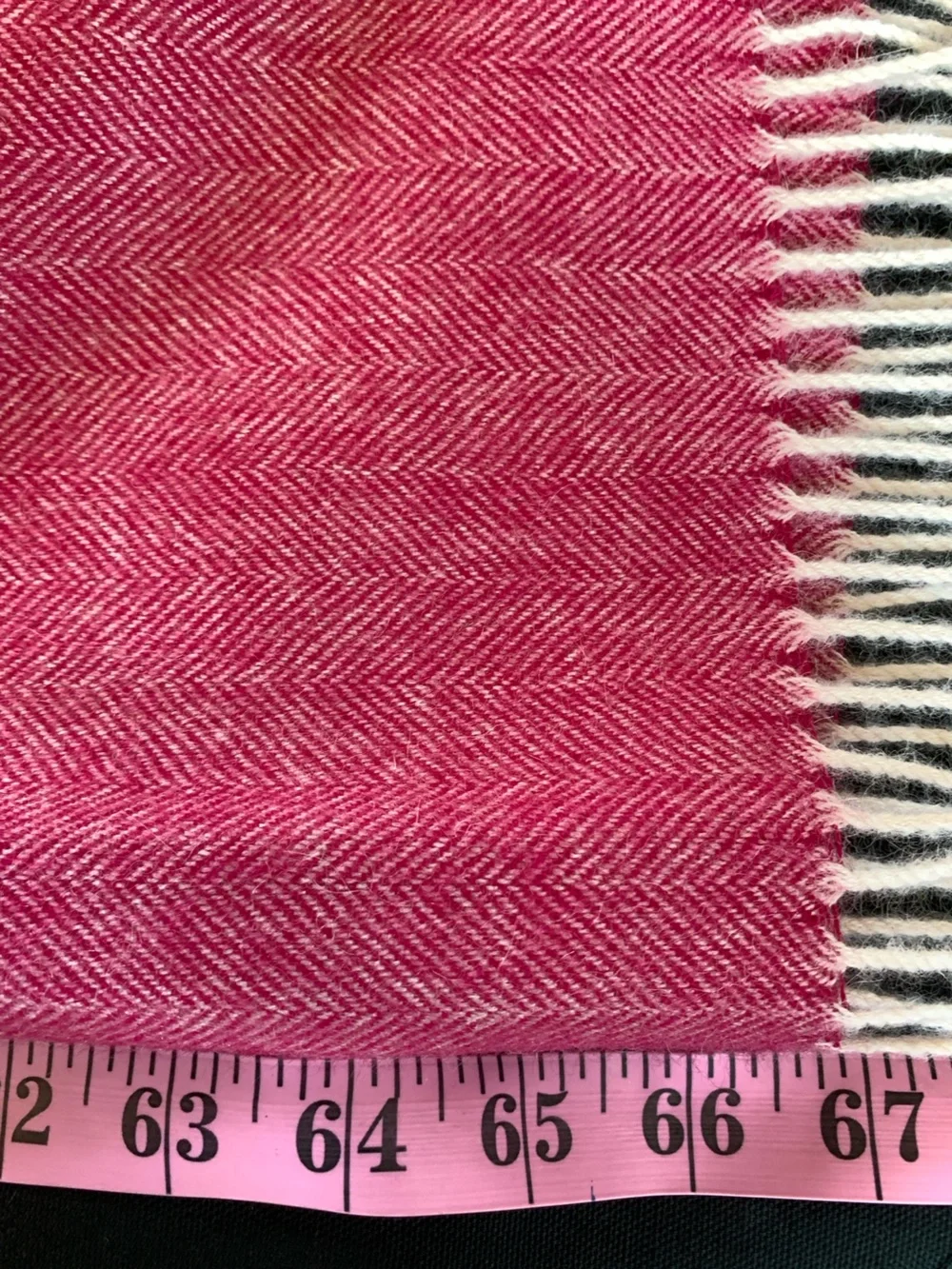 Soft Pink & Cream Herringbone Wool Blend Throw Blanket w/ Fringe 52.5”x67